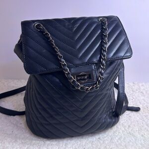 KC Jagger Black Quilted Backpack with Chain Accent